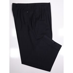 Saint Andrews Solid Navy Blue Super 120's Wool Pleated Dress Pants 42x32